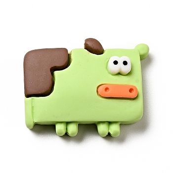Cartoon Animal Opaque Resin Cabochons, Cattle, Green Yellow, Cattle, 18.5x24x7mm