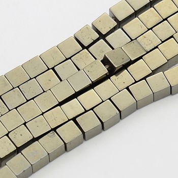 Cube Non-magnetic Synthetic Hematite Beads Strands, Imitation Pyrite, Antique Bronze Plated, 4x4x4mm, Hole: 0.8mm, about 103pcs/strand, 15.7 inch