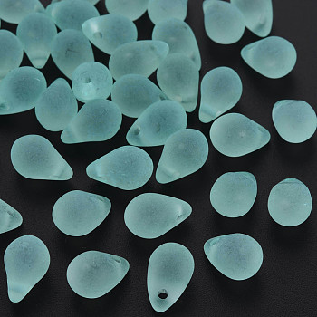 Transparent Acrylic Pendants, Frosted, Teardrop, Turquoise, 13x8.5mm, Hole: 1.6mm, about 1000pcs/500g