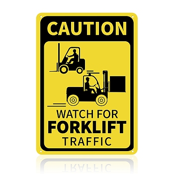 UV Protected & Waterproof Aluminum Warning Signs, Caution: Watch for Forklift Traffic Sign, Yellow, 35x25x0.09cm, Hole: 4mm