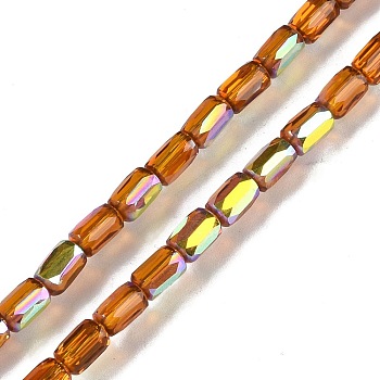 Electroplate Glass Beads Strands, AB Color Plated, Faceted, Column, Chocolate, 6.5x4mm, Hole: 0.8mm, about 80pcs/strand, 20.08''(51cm)