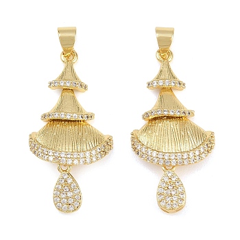 Brass Pave Clear Cubic Zirconia Pendants, Tiered Tassel Teardrop Charms, Rack Plating, Long-Lasting Plated, Cadmium Free & Lead Free, Real 18K Gold Plated, 32x16x3mm, Hole: 4x3.5mm