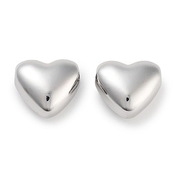 Brass Beads, Heart, Platinum, 10.5x11.5x6.5mm, Hole: 1.6mm