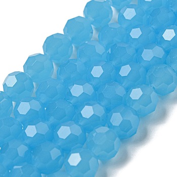 Imitation Jade Glass Beads Stands, Faceted, Round, Deep Sky Blue, 8mm, Hole: 1mm, about 72pcs/strand, 20.67''(52.5cm)