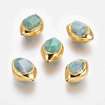 Natural Amazonite Beads, with Golden Plated Edge Brass Findings, Faceted, Olive, 25~34x17~23x16~21mm, Hole: 1~1.4mm