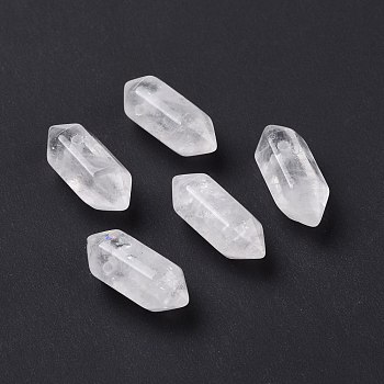 Natural Quartz Crystal Double Terminal Pointed Pendants, Rock Crystal, Faceted Bullet Charm, 18.5~20x8~9x8~9mm, Hole: 1.5mm