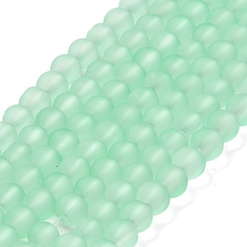 Transparent Glass Bead Strands, Frosted, Round, Pale Green, 6mm, Hole: 1.3~1.6mm, about 140pcs/strand, 31.4 inch