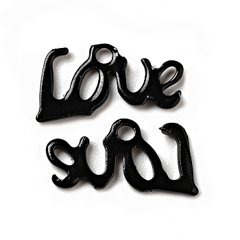 Spray Painted 201 Stainless Steel Charms, Word Love Charm, Black, 12x6.5x1mm, Hole: 1.4mm