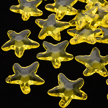 Transparent Acrylic Beads, Star, Yellow, 28.5x29.5x7.5mm, Hole: 1.8mm, about 189pcs/500g