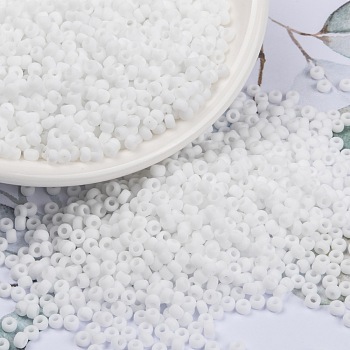 MIYUKI Round Rocailles Beads, Japanese Seed Beads, 8/0, (RR402F) Matte White, 3mm, Hole: 1mm, about 422~455pcs/10g