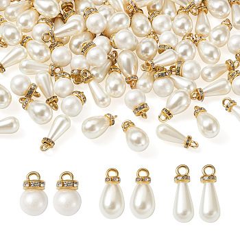 120Pcs 3 Style Acrylic Pearl Pendants & ABS Plastic Pendants, Imitation Pearl, White, 15~21x7.5~10mm, Hole: 2~2.5mm, 40pcs/style