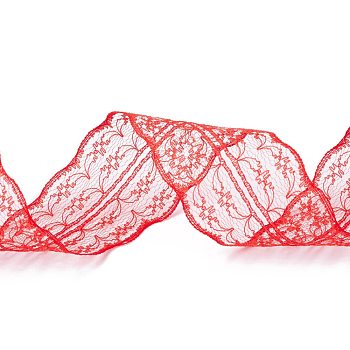 Polyester Lace Trim, Lace Ribbon For Sewing Decoration, Red, 45mm, about 1- 3/4 inch(45mm) wide, about 10.93 yards (10m)/roll