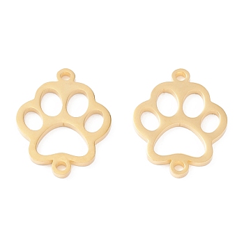 201 Stainless Steel Pet Links, Manual Polishing, Dog Footprint Vacuum Plating , Real 18K Gold Plated, 20x16x1.5mm, Hole: 1.2mm