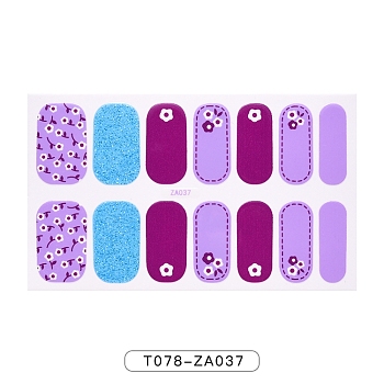 Fruit Floral Leopard Print Full Wrap Nail Polish Stickers, Self-Adhesive Glitter Powder Nail Decal Strips, with Free Manicure Buffer Files, Lilac, 25x8.5~15mm, 14pcs/sheet