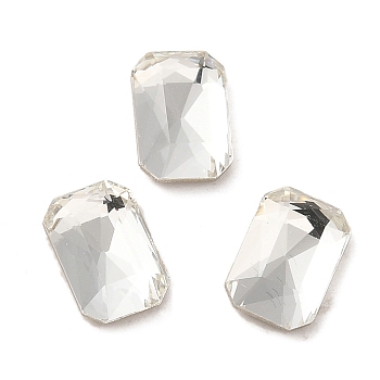 Glass Rhinestone Cabochons, Point Back & Back Plated, Faceted, Rectangle, Crystal, 8x5.5x2.5mm