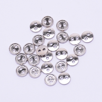 Alloy Mini Buttons, 2-Hole, Flat Round, Cadmium Free & Lead Free, Platinum, 4x1.5mm, Hole: 0.8mm