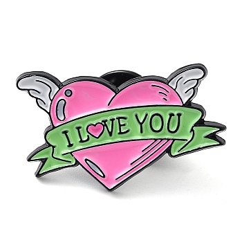 Valentine's Day Black Zinc Alloy Brooches, Pink Enamel Pins for Women, Wing, 17x28x1.5mm