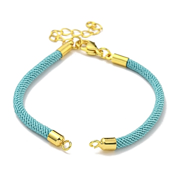 Nylon Cords Bracelet Makings Fit for Connector Charms, with Brass Findings and 304 Stainless Steel Lobster Claw Clasps, Long-Lasting Plated, Turquoise, 6-1/2~6-3/4 inch(16.5~17cm), Hole: 1.8mm