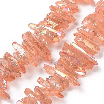 Natural Quartz Crystal Points Beads Strands, Dyed, Nuggets, Light Salmon, 15~30x4~8x4~7mm, Hole: 1mm, 8 inch