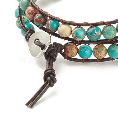 Round Natural Imperial Jasper(Dyed) Braided Wrap Bracelet(BJEW-JB08175)-5
