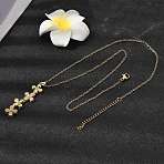 Brass Micro Pave Clear Cubic Zirconia 4 Clover Pendant Y Tassel Necklaces for Women, Real 18K Gold Plated, 17.72 inch(45cm)(NJEW-P350-02G)
