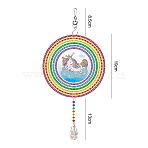 DIY Plastic Sun Catcher Hanging Sign Diamond Painting Kit, for Home Decorations, Round, Unicorn Pattern, 405mm(DIAM-PW0001-112E)