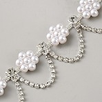 1 Yard Flower Alloy Rhinestone Link Chains, with Imitation Pearl, Unwelded, with Card Paper, Silver, 38x8mm(LCHA-GF0001-01A)