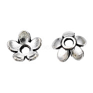 Tibetan Style Alloy Bead Caps, Cadmium Free & Nickel Free & Lead Free, 5-Petal, Flower, Antique Silver, 6.5x3mm, Hole: 1mm, about 6660pcs/1000g(TIBEB-S039-017AS-NR)