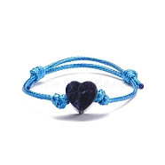 Natural Sodalite Heart Braided Cord Bracelet, Adjustable Friendship Bracelet for Women, Inner Diameter: 2-1/8~3 inch(5.4~7.6cm) (BJEW-JB07685-04)