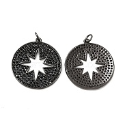 Brass Micro Pave Cubic Zirconia Pendants, with Jump Ring, Flat Round with Star Charm, Gunmetal, 27x25x2mm, Hole: 2.5mm(KK-E068-VB432)