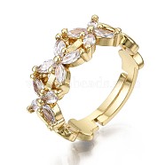 Adjustable Brass Micro Pave Clear Cubic Zirconia Finger Rings, Nickel Free, Flower, Real 16K Gold Plated, US Size 6(16.5mm)(RJEW-S044-141-NF)