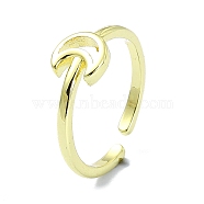 Brass Open Cuff Rings, Hollow Crescent Moon, Real 18K Gold Plated, US Size 7 1/4(17.5mm)(RJEW-B051-39G)