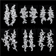 12Pcs 6 Style Flower Polyester Embroidery Sew on Lace Appliques, Sewing Craft Decoration for Wedding Dress, Cheongsam, White, 245~340x80~125x1mm, 2pcs/style(DIY-HY0001-57)