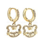 Tiger Chinese Zodiac Cubic Zirconia Dangle Hoop Earrings, Brass Drop Earrings for Women, Golden, 25.5x14mm, Pin: 0.6mm(EJEW-SZ0001-72)