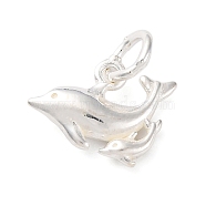 925 Sterling Silver Double Dolphin Charms, with Jump Rings & 925 Stamp, Silver, 10x13.5x3mm, Hole: 3.5mm(STER-G045-12S)