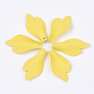 Spray Painted Eco-Friendly Iron Pendants, Flower Petal, Yellow, 32.5x17x4mm, Hole: 0.8mm(X-IFIN-T009-20E)