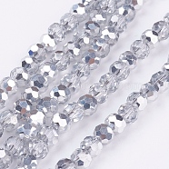 Electroplate Glass Beads Strands, Half Plated, Faceted(32 Facets), Round, Silver Plated, 6mm, Hole: 1mm, about 98~100pcs/strand, 22.6 inch(EGLA-J042-6mm-H02)