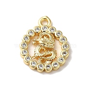 Brass Micro Pave Cubic Zirconia Pendants, Flat Round with Dragon, Real 18K Gold Plated, 15x12x2.5mm, Hole: 1.4mm(KK-B079-11G)