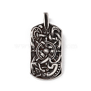 304 Stainless Steel Manual Polishing Pendants, Odin Wolf Amulet Compass Dog Tag Charms, Antique Silver, 47x22x3mm, Hole: 4.5x6mm(STAS-G267-07AS)