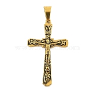 Ion Plating(IP) 304 Stainless Steel Pendants,  Crucifix Cross Charm, Easter, Antique Golden, 43x26x3.5mm, Hole: 9.5x4.5mm(STAS-D112-04AG-04)