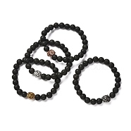 Natural Lava Rock Essential Oil Diffuser Bracelet for Men Women, Stretch Bracelet with Lion Head, Mixed Color, Inner Diameter: 2-1/8 inch(5.5cm)(BJEW-JB06731)