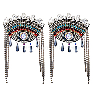2Pcs Detachable Ethnic Style Evil Eye Appliques, Handmade Tassel Ornament Accessories, with Felt & Rhinestone, Colorful, 143mm(DIY-FH0005-95)