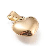 201 Stainless Steel Pendants, Heart, for Valentine's Day, Golden, 16x16x7mm, Hole: 7x3.5mm(STAS-L246-006B-G)