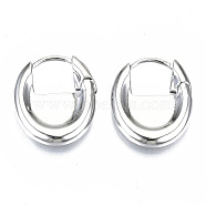 Brass Huggie Hoop Earrings, Oval, Nickel Free, Real Platinum Plated, 23x18.5x3mm, Pin: 1mm(EJEW-N011-41P-NF)