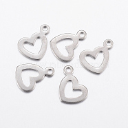 304 Stainless Steel Open Heart Charms, Stainless Steel Color, 14x12x1mm, Hole: 1.5mm(STAS-L200-38P)