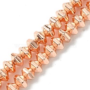 Electroplated Synthetic Non-Magnetic Hematite Beads Strands, Hexagon, Rose Gold Plated, 5.5x6x4mm, Hole: 0.9mm, about 102pcs/strand, 16.02''(40.7cm)(G-H020-G01-01)