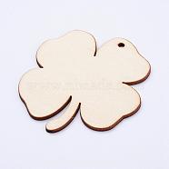 Undyed Wood Blank Tag Big Pendants, Clover, Antique White, 80x70x2.5mm, Hole: 3mm(WOOD-P010-02I)