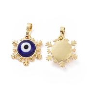Handmade Evil Eye Lampwork Pendants, with Real 18K Gold Plated Tone Brass Findings, Snowflake Charm, Blue, 15x16x4mm, Hole: 4x6.5mm(ZIRC-F136-04G-04)