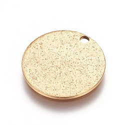 Ion Plating(IP) 304 Stainless Steel Textured Pendants, Flat Round, Golden, 15x1mm, Hole: 1.6mm(X-STAS-I098-01-15mm-G)