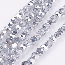 Electroplate Glass Beads Strands, Half Plated, Faceted(32 Facets), Round, Silver Plated, 6mm, Hole: 1mm, about 98~100pcs/strand, 22.6 inch(EGLA-J042-6mm-H02)